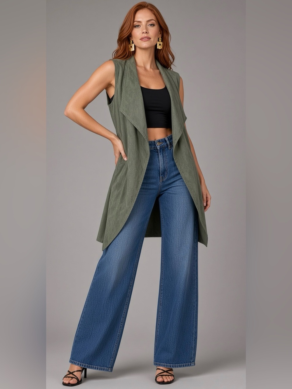 Bebe Faux Suede Open Vest In Dusty Olive Small $189